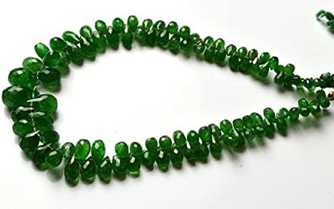 BEADS GEMSTONE 1 Strand Natural 8.5 inches full strands Green Garnet tsavorite Faceted Drop Shape Briolettes beads super 4 to 10.5 MM Code-HIGH-21936