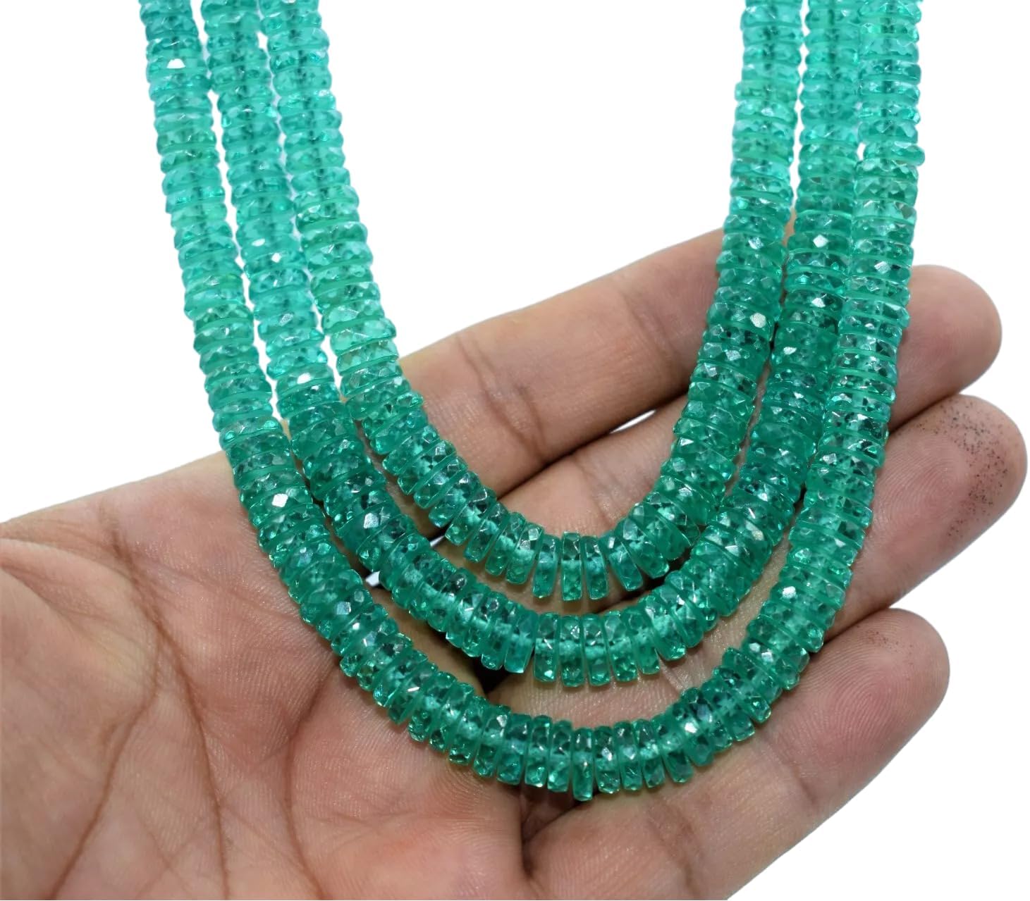 Natural Bangkok Faceted Heishi Beads, Teal Green, 6-7 mm, Tire Shape