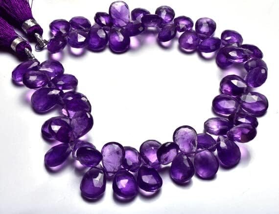 8 inch Strand of Natural Amethyst 10-12mm pear Faceted briolette Beads for DIY Jewelry Making. |BRIO_00232