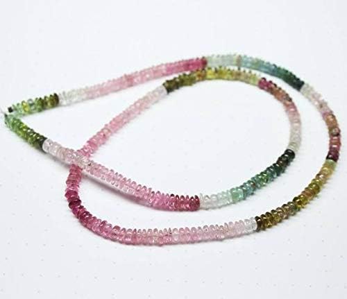Afghan Multi Pink Green Tourmaline Wheel Tyre Rondelle Gemstone Craft Beads Strand 18 Inch Long 4mm Code-HIGH-1727