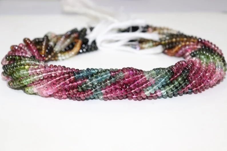 AAA+ Multi Tourmaline Smooth Rondelle 5mm Beads Strand for Jewelry Making Natural Watermelone Tourmaline Plain Rondelle Wholesale Beads