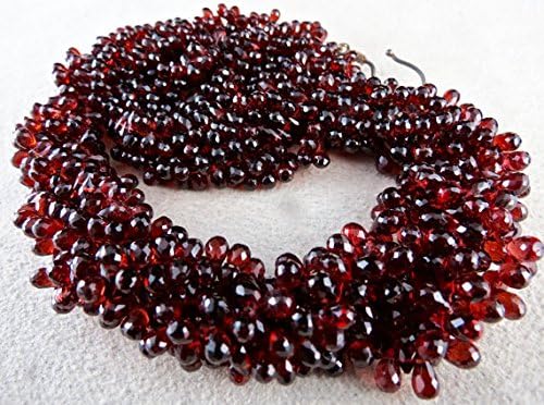 5 Line Natural GARNET TEARDROPS Briolette BEADS Necklace 20 INCHES 6.5MM