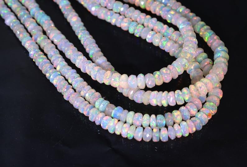AAA Quality Natural Ethiopian Opal Faceted Rondelle 3-5mm Beads Strand for Jewelry Making Wholesale Rainbow Fire Opal Faceted Beads