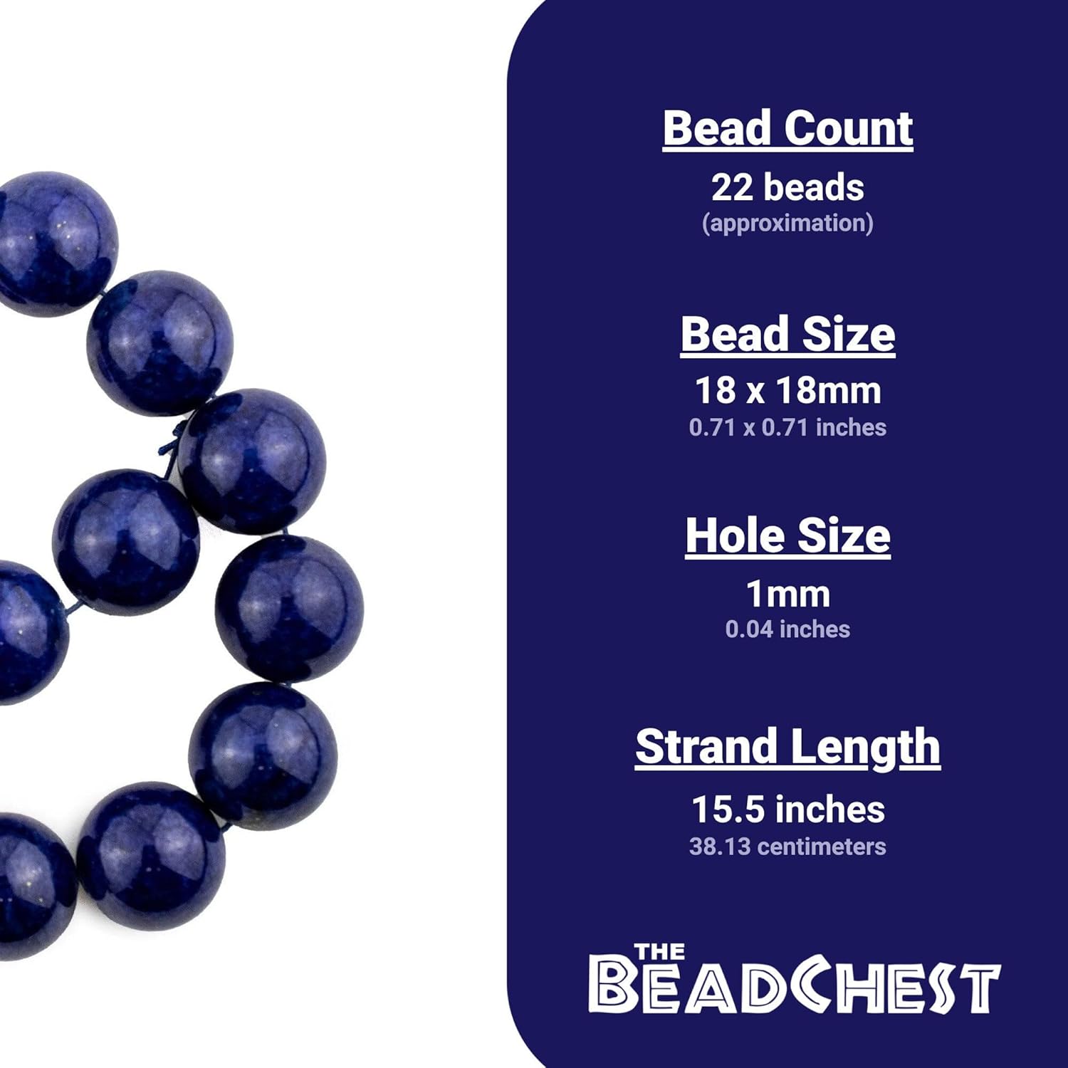 The Bead Chest Round Lapis Lazuli Beads (18mm)
