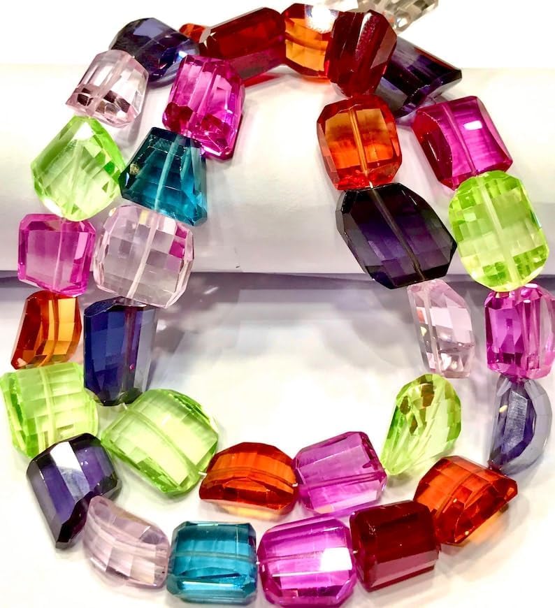 Natural Multi Sapphire Nuggets facated Beads 12mm to 13mm 18 inch Long String Jewelry Making Gemstone Beads for Necklace Bracelet