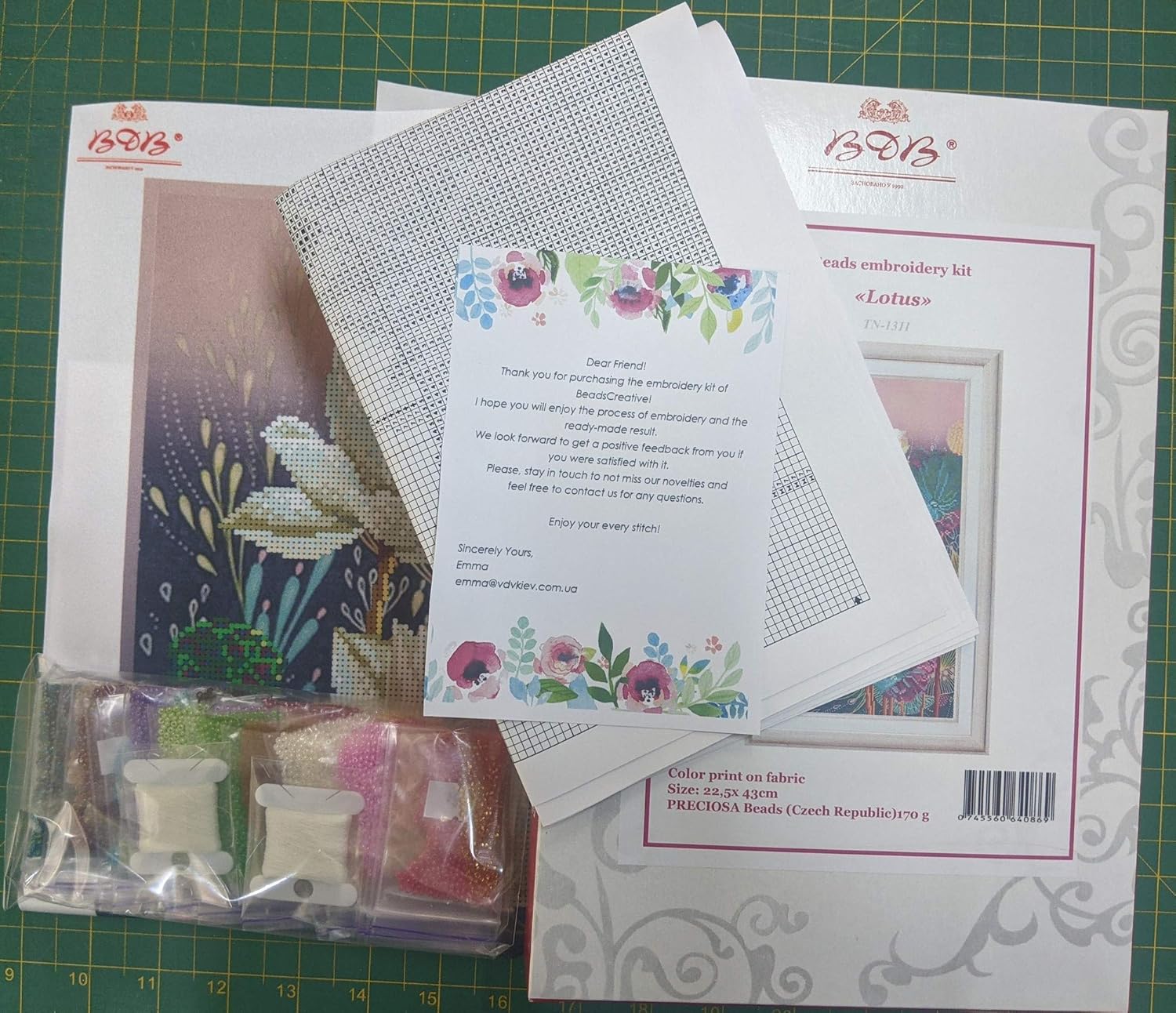 Lotus; Bead Embroidery kit; Beaded Cross Stitch; Contemporary Embroidery; 100% Glass Seed Beads Preciosa; Needlepoint; Handcraft; Tapestry kit; Needle Arts; Decor