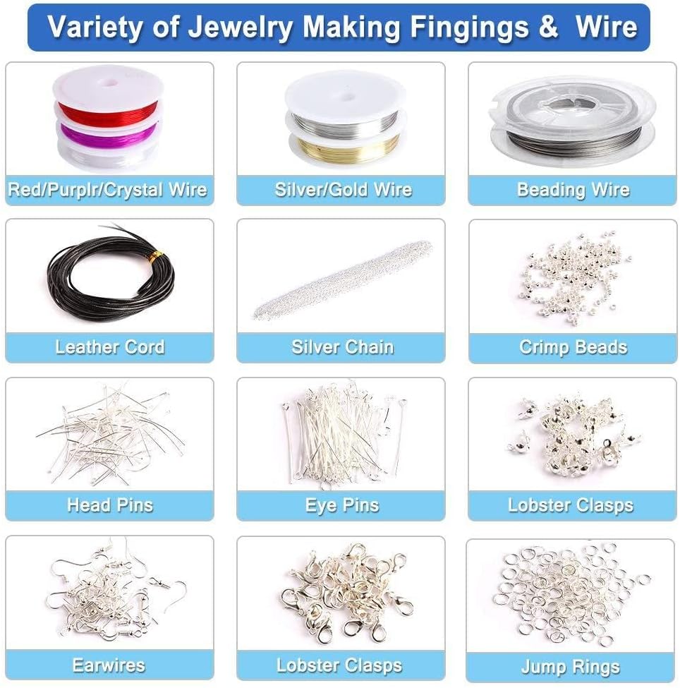 1960PCS Jewelry Making Supplies DIY Kit with Beads Charms Findings Jewellery Pliers Beading Wire for Necklace Bracelet Earrings