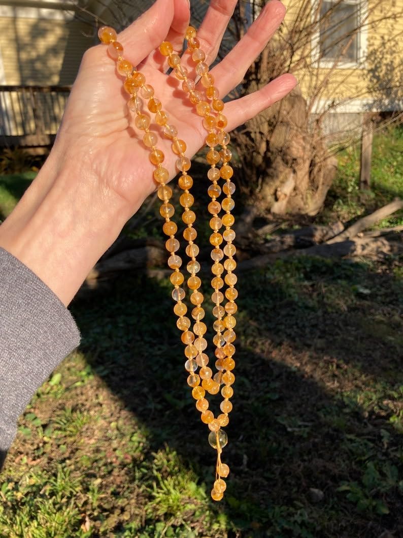 Golden Healer Quartz Stone Mala Beads, 108 Mala Necklace, Knotted Mala, WWG Necklace, Yoga Jewelry Meditation Beads Spiritual Jewelry Boho Jewelry