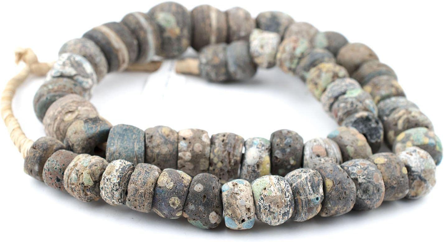 The Bead Chest Antique Black Hebron Kano Beads Natural 18mm West Africa African Cylinder Glass Large Hole 26 Inch Strand Handmade