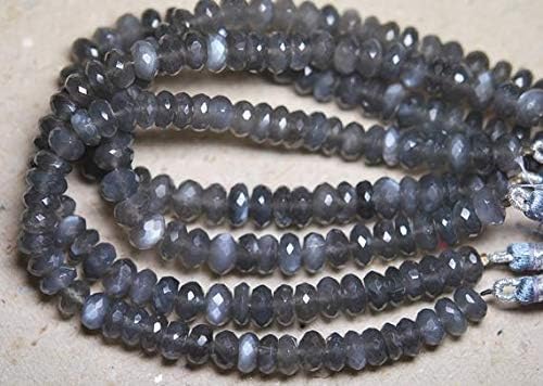 14 Inch Strand,Finest AAA Quality Dark Grey Moonstone Faceted Rondelles,7-8mm Size Code-HIGH-57804
