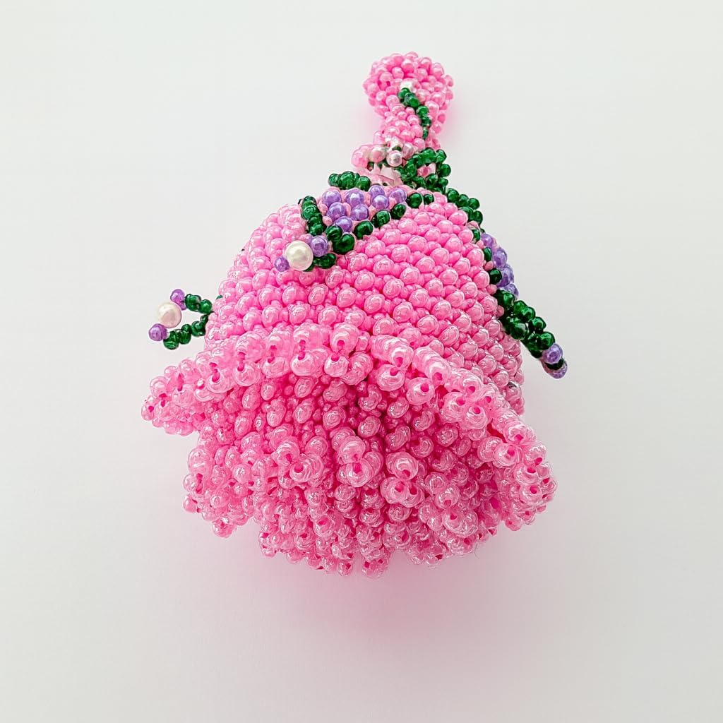 Pink Flower Design Crafted from Glass Seed Beads