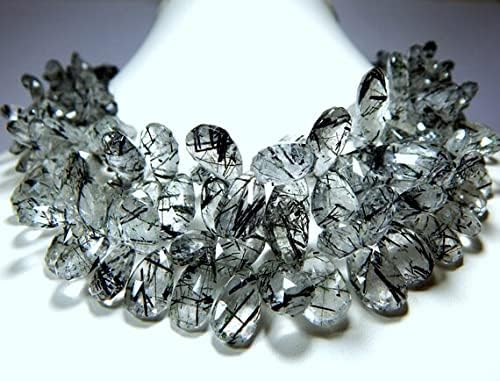 Black Rutile Faceted Teardrop Beads Pear Shape 9x6 to 18x14.mm 9