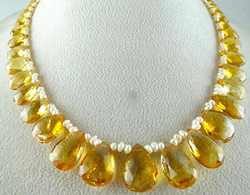 Citrine Pear Shaped Teardrops Briolette Pearl Beads Necklace 22 inches 17MM to 7MM