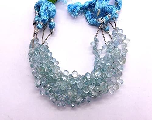 6 inch Strand of Natural Aquamarine 5.5x7.5mm Teardrop Faceted briolette Beads for DIY Jewelry Making. |BRIO_00698