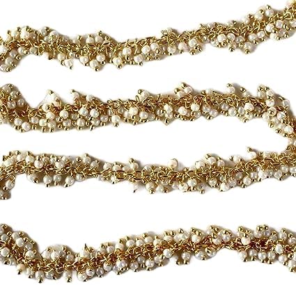 36 inch long gem fresh water pearl 2-2.5mm rondelle shape smooth cut beads wire wrapped 22k gold plated cluster rosary chain for jewelry making/DIY jewelry crafts #Code - CLURCH-023