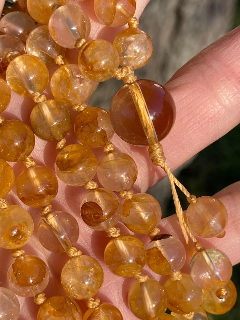 Natural Golden Healer Quartz 8mm 108 Mala Beads, Spiritual, Meditation Beads, Reiki, Japa Mala, Buddhist Prayer Beads, Yoga Bracelet, healing beads LKMALA-RRGU-2987, 34 inch, yellow