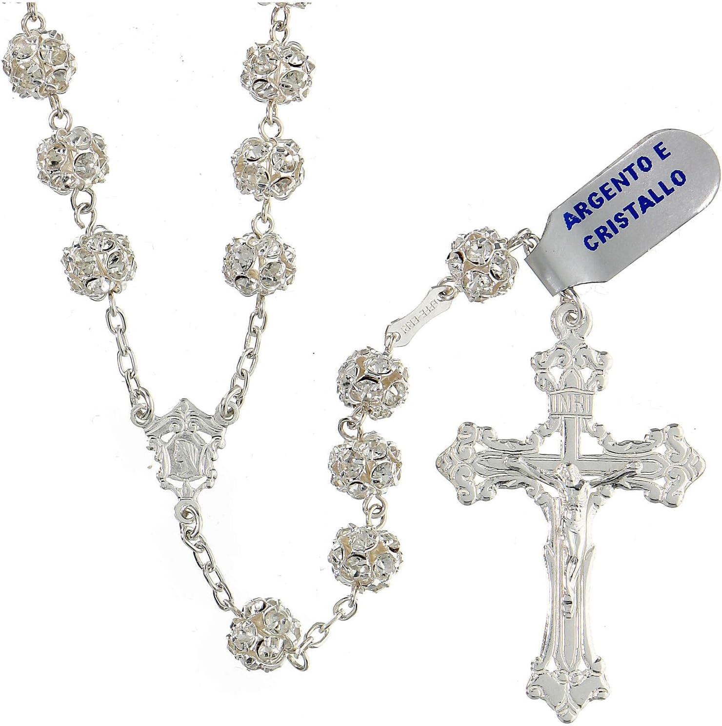 Rosary Beads in 925 Silver with 8mm Beads Encrusted with Crystals