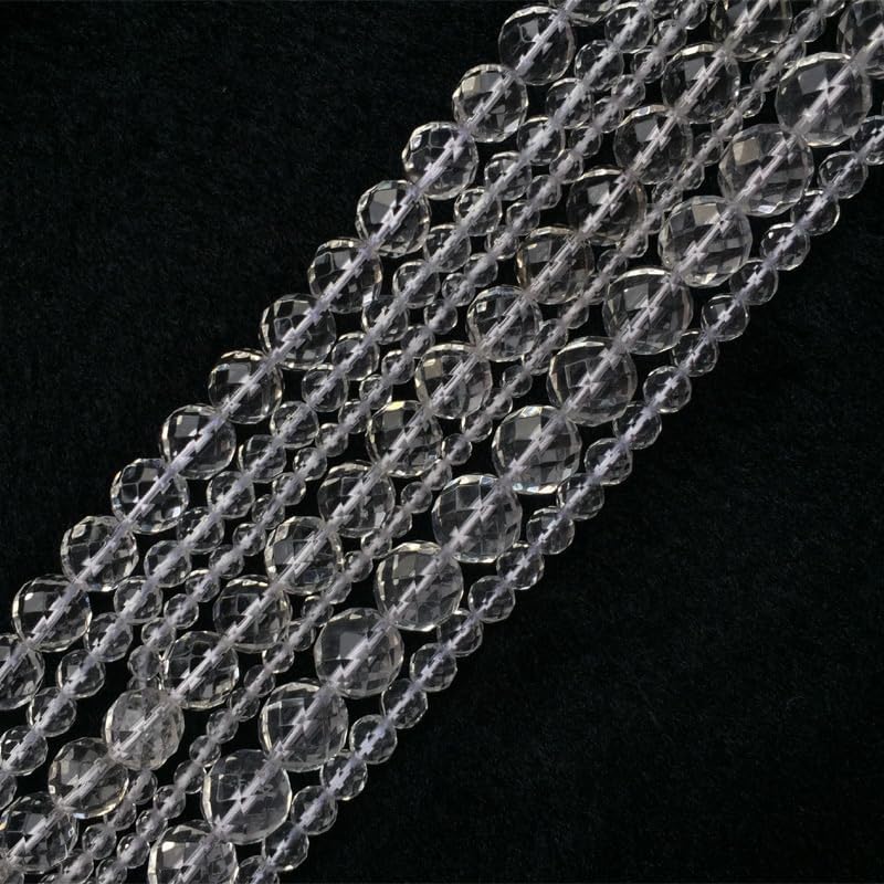 White Crystal Rock Quartz Natural Gemstones DIY Necklace Bracelets Loose Faceted Round Beads for Jewelry Making 05662 - (Item Diameter: 14mm)