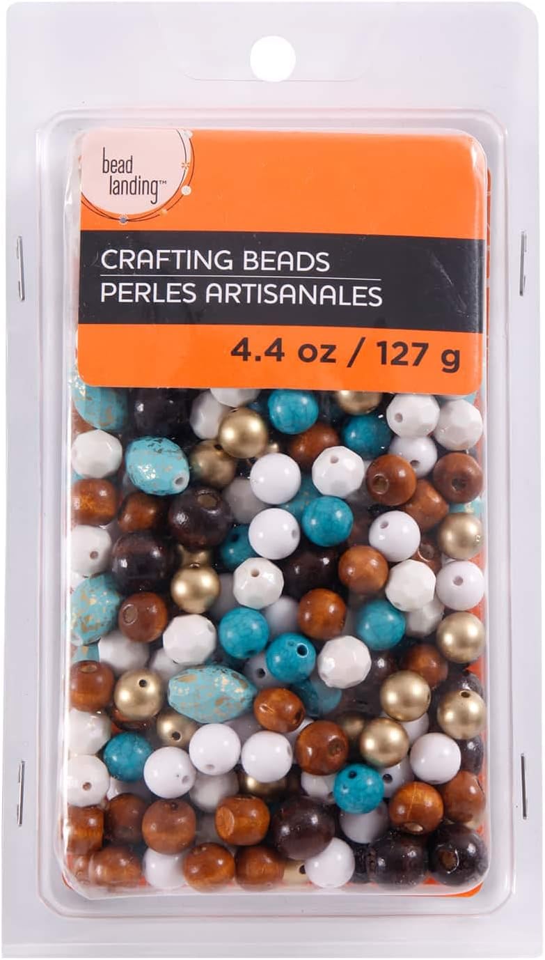 Bead Landing Mixed White, Brown & Turquoise Craft Beads, 12 Pack