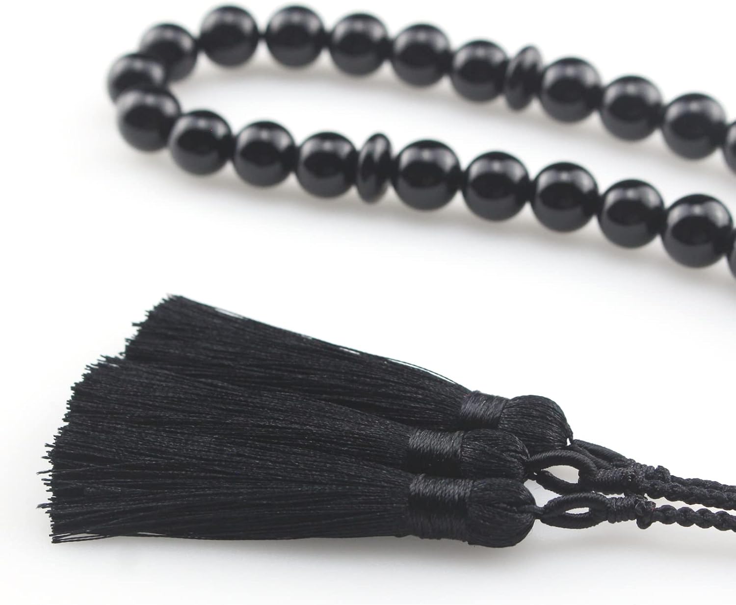 Islamic Muslims Dhikr Tasbeeh Tasbih Prayer Beads, 33 Black agate Stone Beads with Tassel