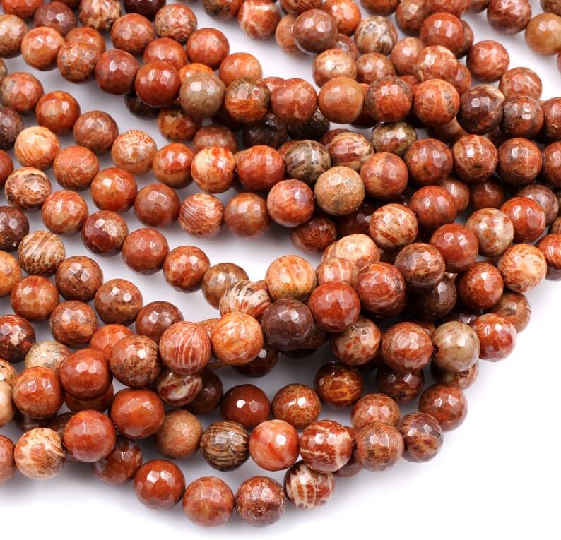 13 inch Strand of Natural gem Indonesian Fossil Coral, 10mm Round Faceted Beads for DIY Jewelry Making. | Beads_04829, As Per Photo