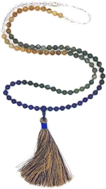 Natural LAPIS LAZULI,MOONSTONE,MOSS AGATE,PICTURE JASPER 8mm 108 Mala Beads, Spiritual, Meditation Beads, Reiki, Japa Mala, Buddhist Prayer Beads, Yoga Bracelet, healing beads LKMALA-RRGU-2653