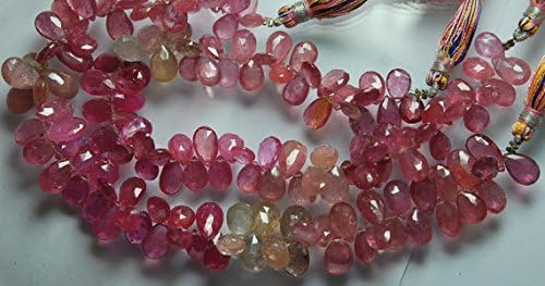 13 inch natural beads strand of 11-9mm faceted pear pink sapphire gemstone briolletes beads for DIY jewelry - necklace, bracelet, earring, ring.