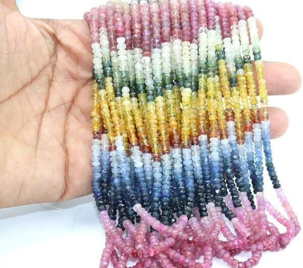 Natural Multi Sapphire Faceted Rondelle Beads 4-4.5mm Multi Precious Sapphire Beads Sapphire Multi Rainbow Beads