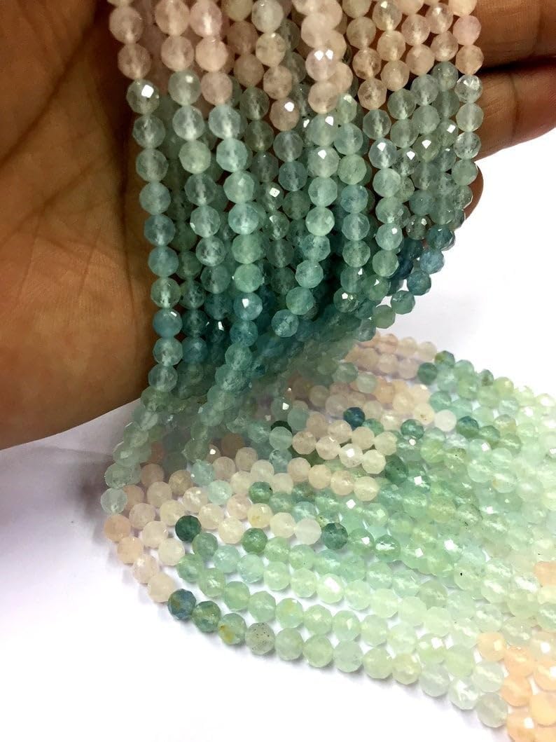 Natural Aquamarine Round Faceted Beads 5mm 16 inch Long String Jewelry Making Gemstone Beads for Necklace Bracelet
