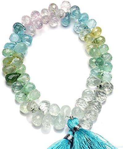 8 inch Strand of Natural Aquamarine 10x7mm Teardrop Faceted briolette Beads for DIY Jewelry Making. |BRIO_00694
