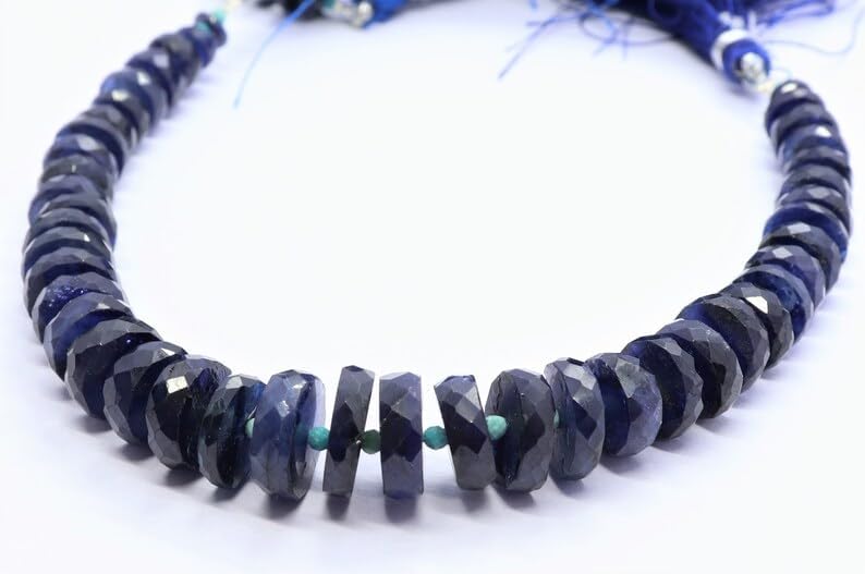 13 inch Strand of Natural gem Blue Sapphire, 7-10mm rondelle Faceted Beads for DIY Jewelry Making. | Beads_01935