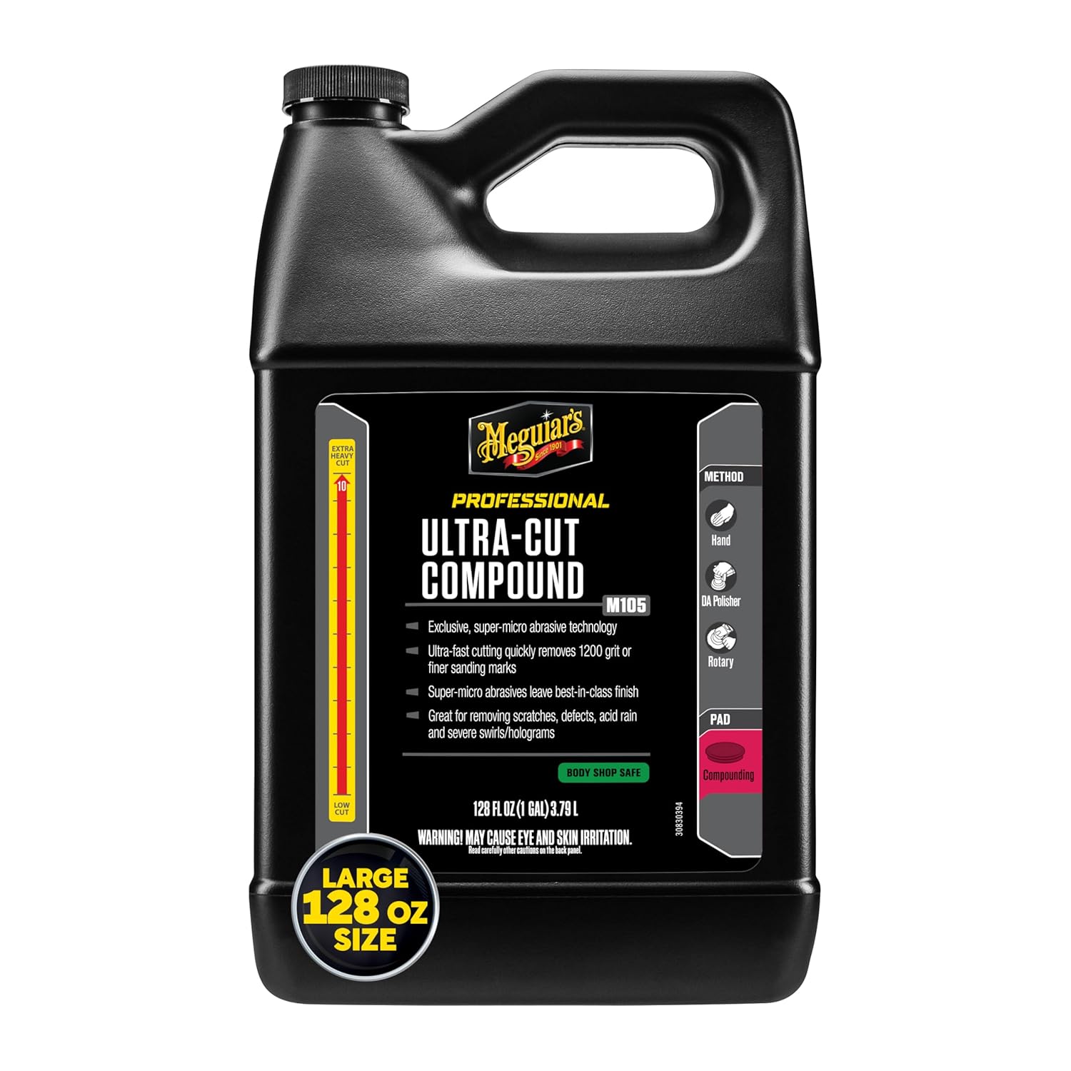 Meguiar's Mirror Glaze M105 Ultra-Cut Compound, Car Rubbing Compound for Removing Scratches and Heavy Swirls While Adding Shine, Safe and Effective on All Glossy Car Paint and Clear Coats, 1 Gallon