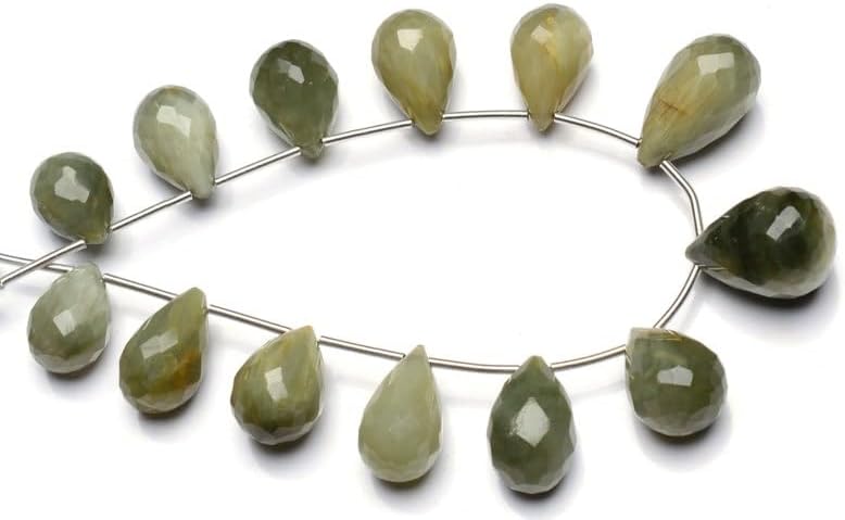 8 inch Strand of Natural Chrysoberyl Cats Eye 11x8-16x9 mm Teardrop Faceted briolette Beads for DIY Jewelry Making. |BRIO_02212