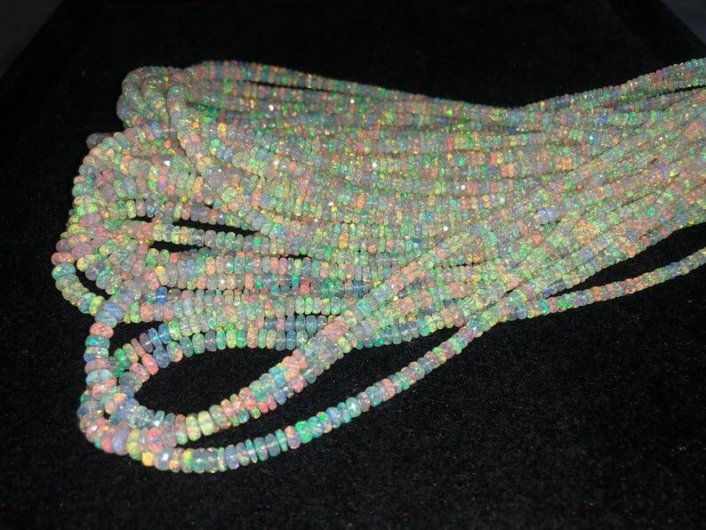 Ethiopian Opal Faceted Rondelle Beads AAA+ Opal Faceted Rondelle Beads 3-5 mm Flashy Ethiopian Opal Rondelle Beads for Making Jwelery