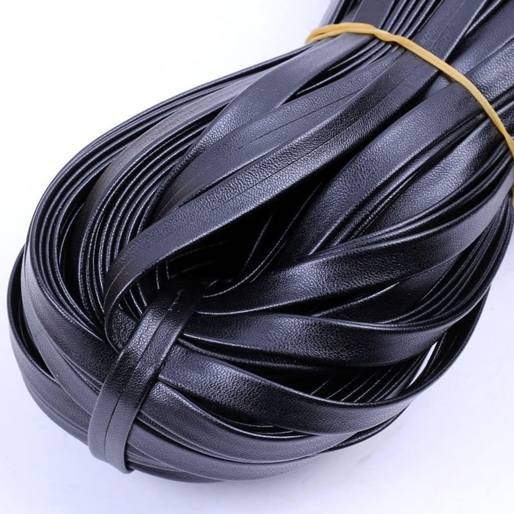 Braided Cord String Rope, 5 Meters 3-50mm Black Flat Genuine PU Leather Cord Rope Strap Bracelet for DIY Making(50mm)