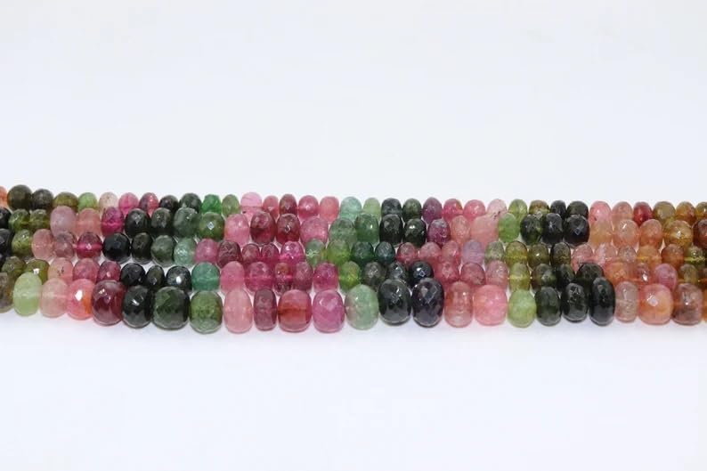 Multi Tourmaline Faceted Rondelle Beads 8-10 mm Multi Tourmaline Gemstone Beads Watermelon Tourmaline Rondelle Beads for Making Jwelery