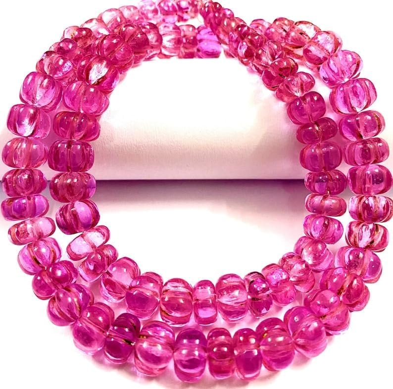 Natural Pink Sapphire Melon Smooth Beads 6-11 MM 18 inch Long String Jewelry Making Gemstone Beads for Necklace Bracelet