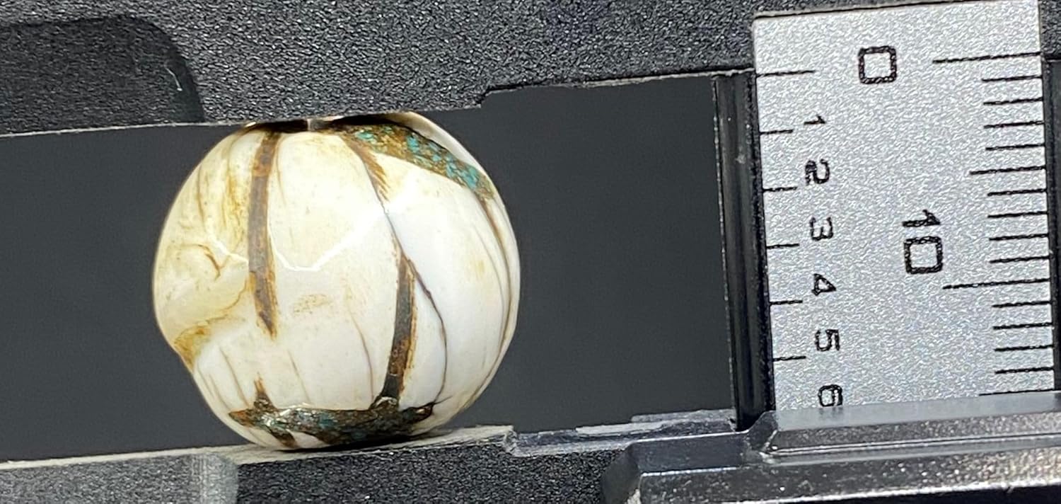 Handcrafted Nepalese Tibetan Natural Shell Pearl Bead with Turquoise 15x17mm –5.98g Round Carved Bead for Jewelry Making, Craft Supplies, DIY Necklace & Bracelet Design,Loose Beads (20)