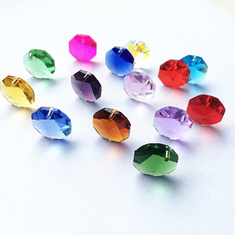 Hanging Crystals Prisms 500pcs/lot Multicolor 14mm Crystal Glass Octagon Beads with 1Hole for Crystal Chandelier Lamp Parts Hangings Crystals for Decoration
