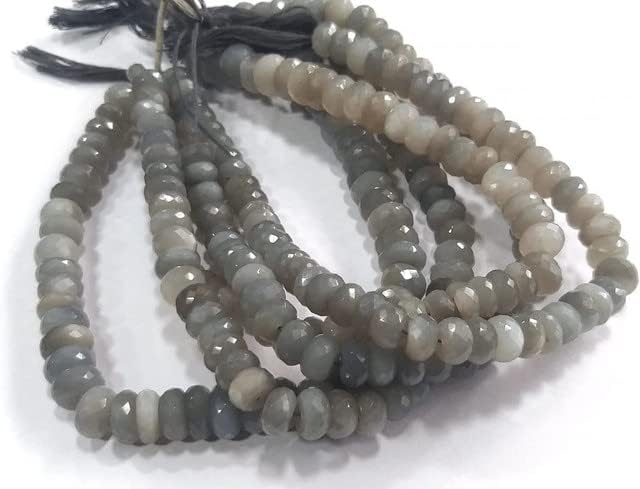 Grey Moonstone Beads, Natural Grey Moonstone Rondelle Faceted Beads, 9-10mm Grey Moonstone Beads, Grey Moonstone Jewelry Making 9