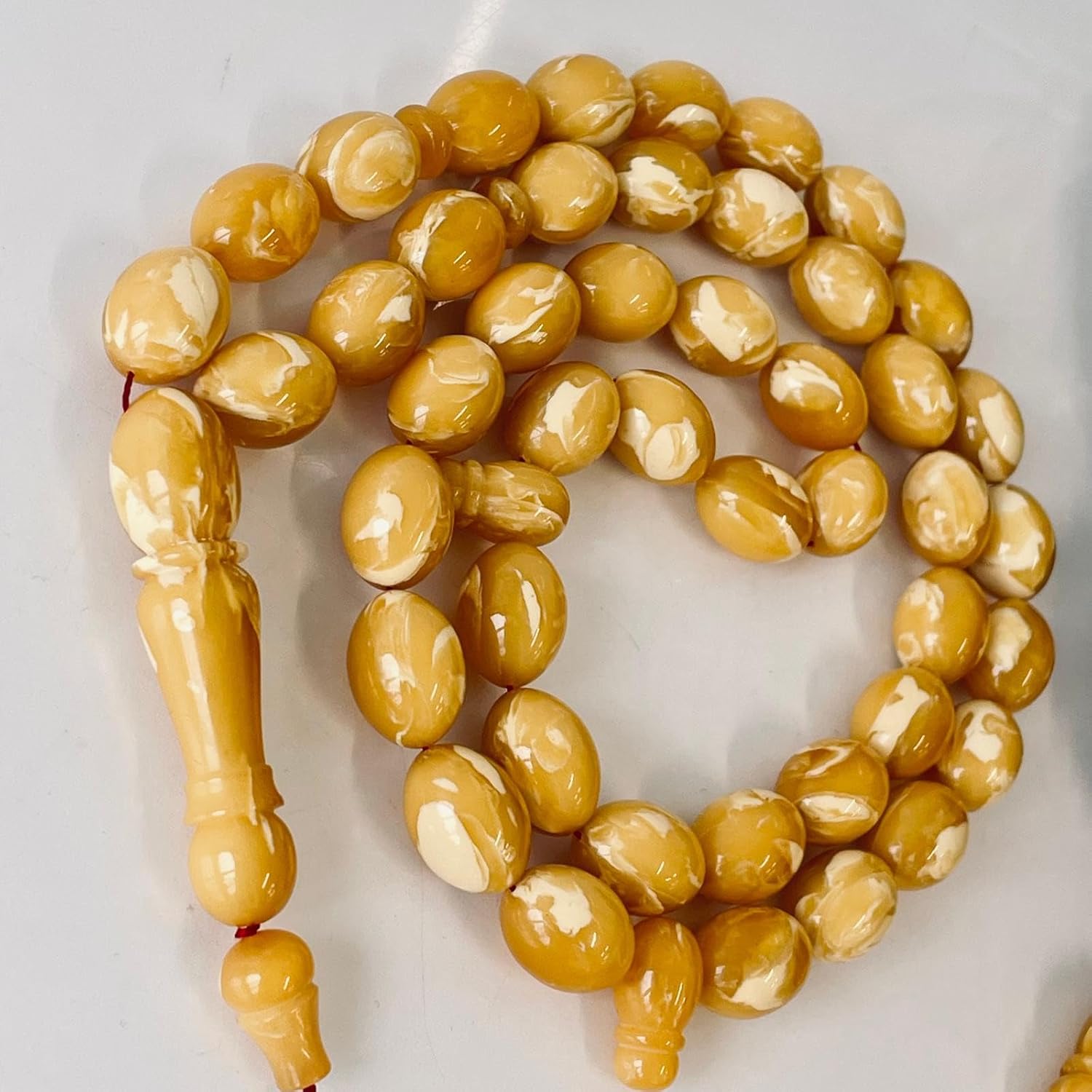 AMBERSTONE Islamic Prayer Beads - Muslim Rosary - Premium Handmade Tasbeeh for Dhikr - Natural Tiger Baltic Amber Misbaha - 45 Beads / 54 g