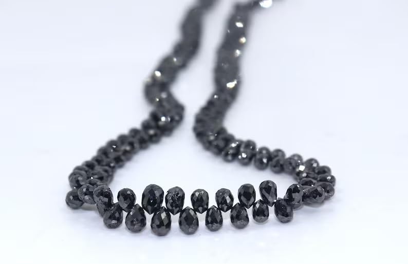 Natural Black Diamond Faceted Drops Shape Beads 3-4 mm Briolette Beads Diamond Teardrops Beads Black Diamond Drops Minimalist