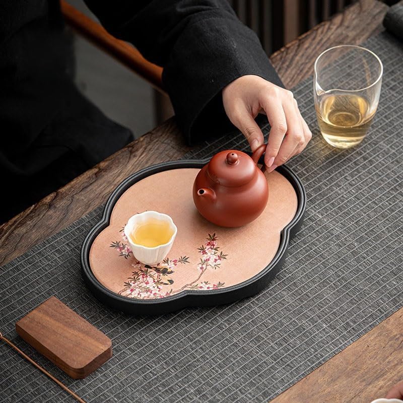 Tray Small Dry Tea Brewing Tray Chinese Crabapple Shaped Pot Holder Ceramic Pangu Style Pot Mat Tray Serving Trays(A)
