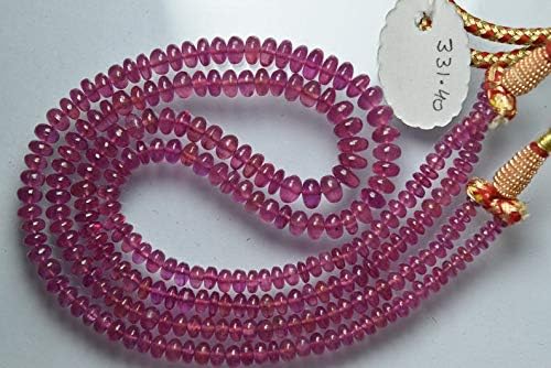 2 x 16 Inches Long Strand,Super Finest, Pink Sapphire Smooth Rondelles, Size 6.5-4mm