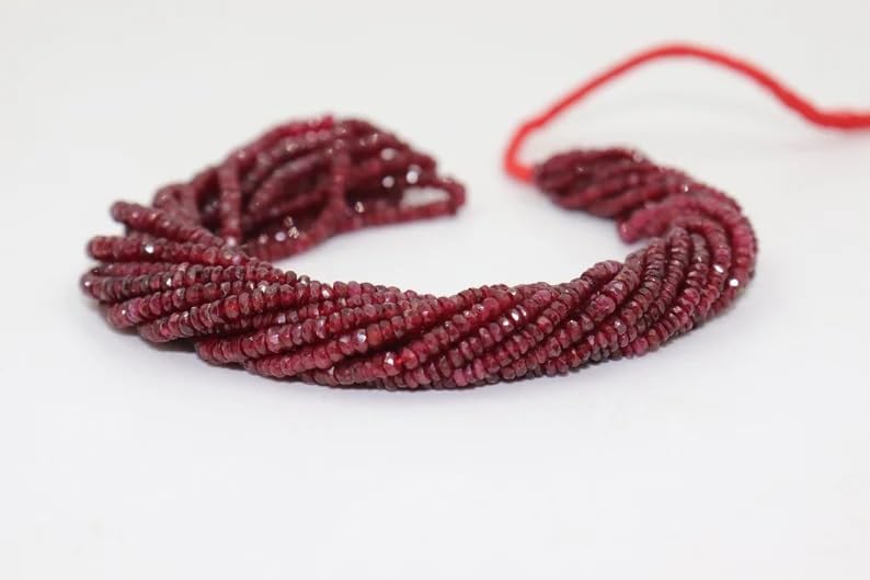 Natural Longido Ruby Faceted Rondelle Beads 3mm Ruby Rondelle Beads for Jewelry Making