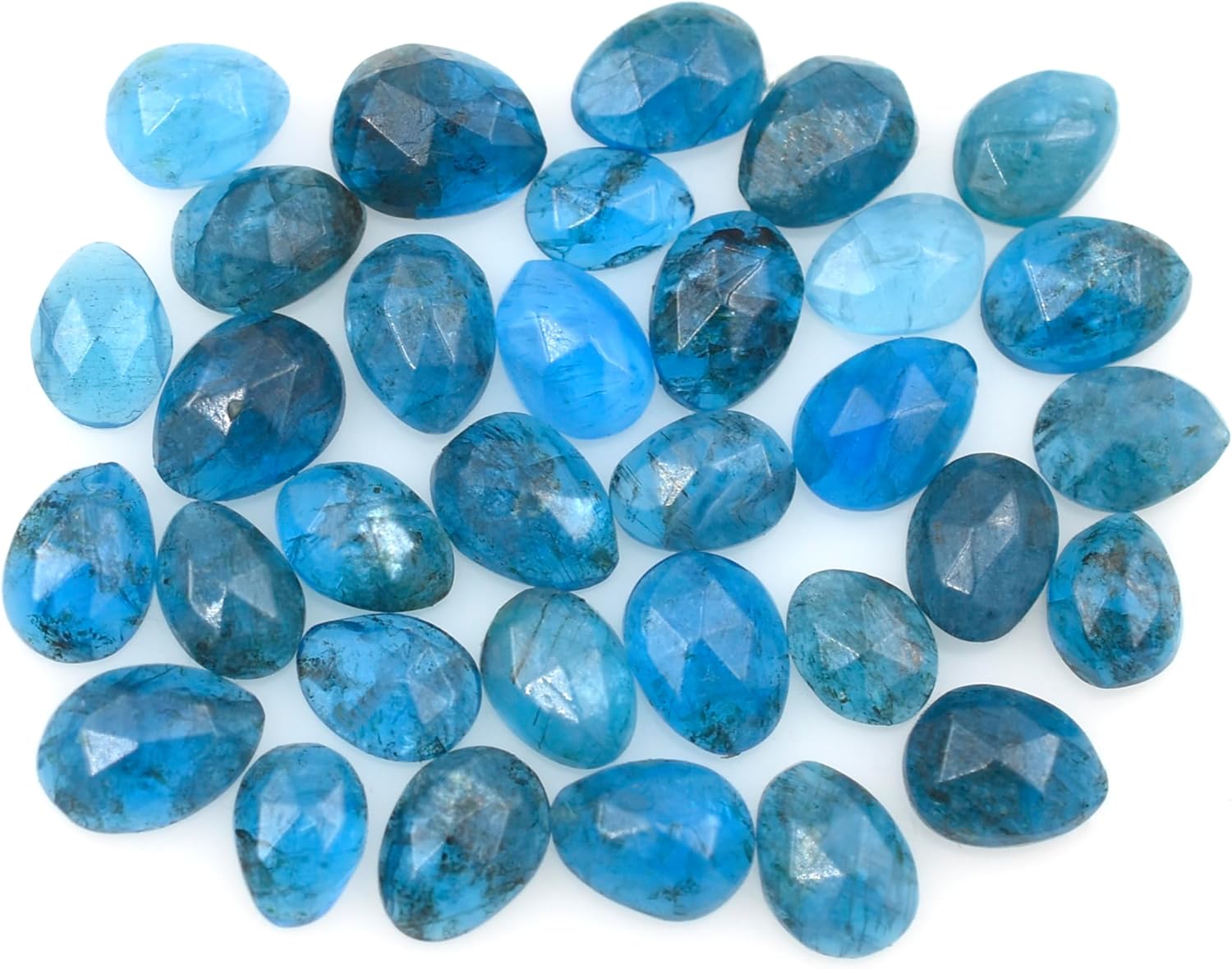 Neon Apatite Loose Stone Beads Cabochon Brilliant Rose Cut Oval Shape 5X6 to 6X8 mm Flat Back Gemstone Drill Bead Making Jewelry Supply (Straight Drill, 50)