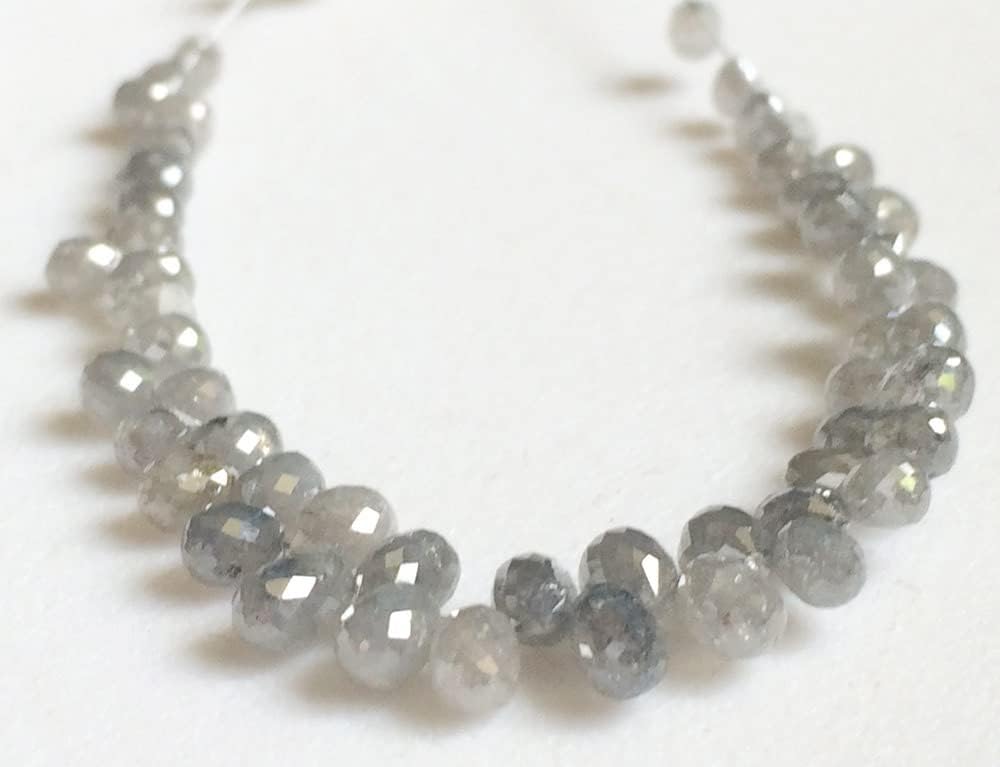 2x2.5mm-2x3mm Gray Diamond Faceted Briolette Beads, Natural Sparkling Rough Diamond Tear Drops, Diamond Drops For Jewelry (1Pcs To 10Pcs), 2x2.5 MM-2x3 MM