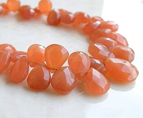 Peach Moonstone Gemstone Briolette Faceted Pear Tear Drop 9.5 to 10.5mm 12 Beads