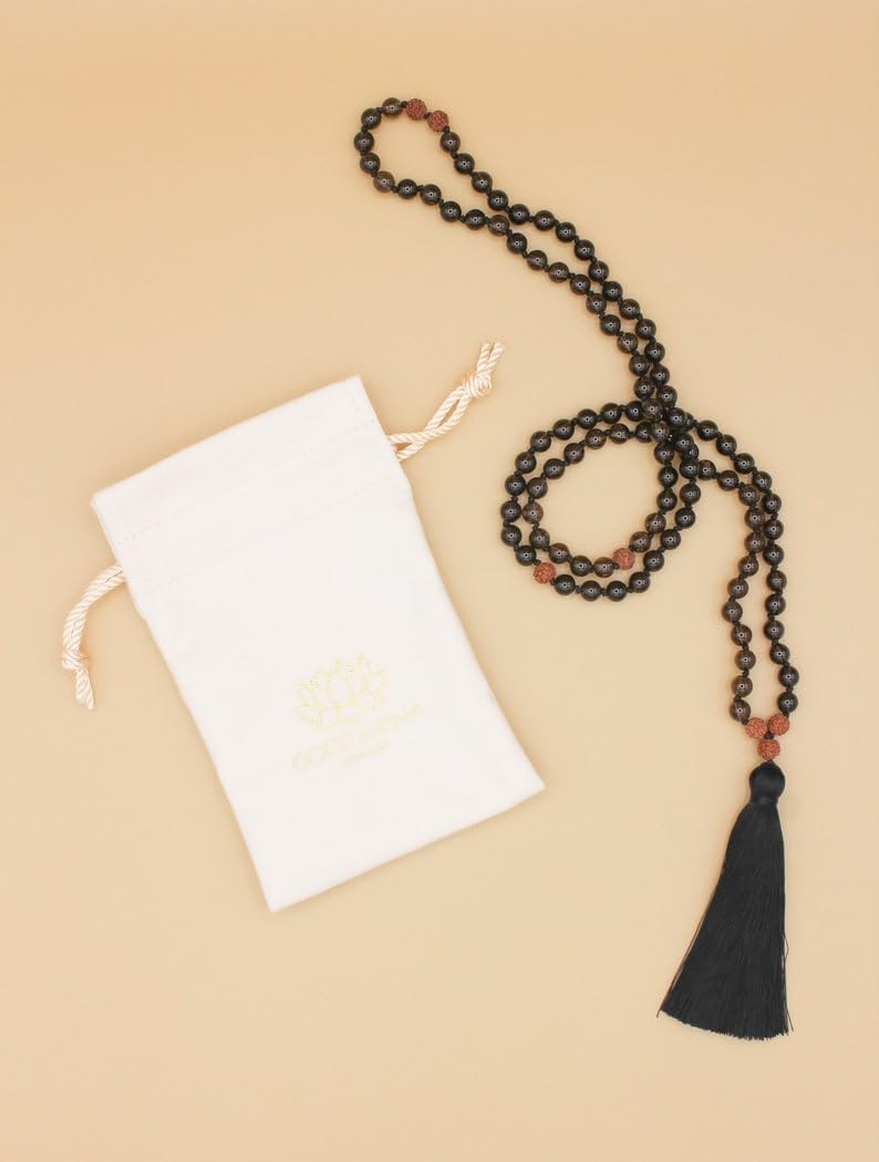 Natural Smoky Quartz, rudraksh 8mm 108 Mala Beads, Spiritual, Meditation Beads, Reiki, Japa Mala, Buddhist Prayer Beads, Yoga Bracelet, healing beads LKMALA-RRGU-3771