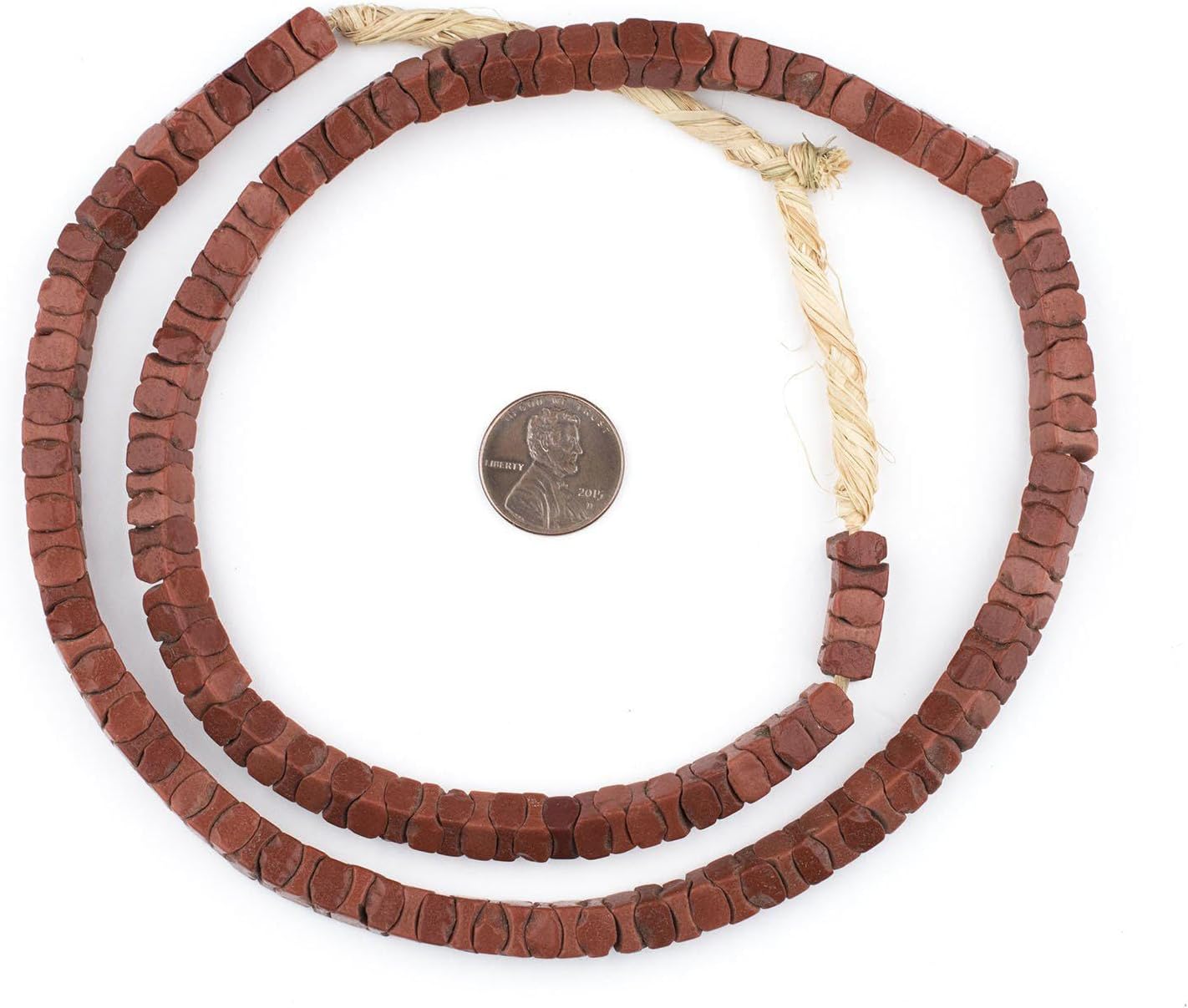 The Bead Chest Rare Brown Square Snake Beads 7mm Nigeria African Interlocking Glass 25-27 Inch Strand Handmade